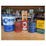 Lot of Six Automotive and Household Metal Tins and Containers