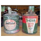Two Sinclair Motor Oil 5-Gallon Cans