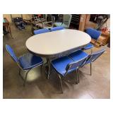 Chrome and Blue Dining Table with Six Chairs and Additional Four Chairs