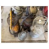 Alemite Pump, Lubricant Dispenser, Metal Canister, and Oil Measure Can