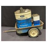 (3) Ford Oil Cans + Pedal Trailer