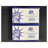 2001 2002 United States Mint Proof Set Lot