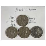 1960-1962 Franklin Half Dollar 4-Coin Set