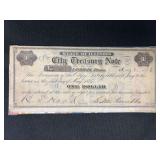1874 City of Litchfield Illinois One Dollar Treasury Note