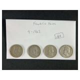 1963 Franklin Half Dollar 4 Coins
