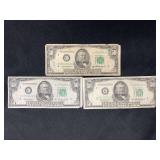 Lot of 3 Federal Reserve Notes 1950 Fifty Dollars