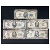 Lot Federal Reserve Notes and Silver Certificates Various Years