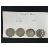 1962-1963 Franklin Half Dollar 4 Coins