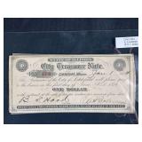 1874 Litchfield Illinois City Treasurer Note 1 Dollar