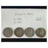 1962-1963 Franklin Half Dollar 4 Coins