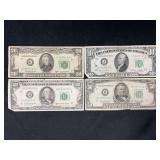 Lot of 4 Federal Reserve Notes Various Years