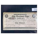 1873 Illinois Litchfield City Treasurer Note 1 Dollar