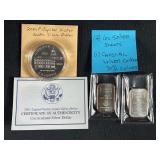 2001 Capitol Visitor Center Silver Dollar and 2 Silver Ingots
