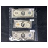 Federal Reserve Notes And Gold Certificate Various Years Lot of 3