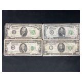1934 Federal Reserve Note Lot of 4 Various Series