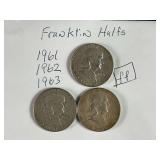 3-Coin Franklin Half Dollar Set (1961-1963)