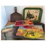(5) John Deere Trays, Knife Set, Dust Pan