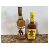 Captain Morgan Spiced Rum and Jim Beam Rye Whiskey Bottles