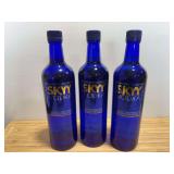 Three Skyy Vodka Blue Glass Bottles 750ml