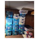 Large Assortment of Craft Ribbons, Bows, and Wrapping Supplies in Labeled Storage Bins