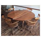 Solid Wood Dining Table Set with Four Captains Chairs and Two Extension Leaves