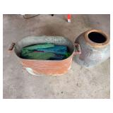 Metal Wash Tub and Ceramic Storage Jar Lot