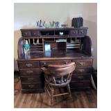 Wooden Roll-Top Desk with Matching Swivel Chair