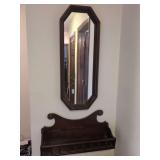 Wooden Wall-Mount Mirror and Matching Shelf Unit with Hooks