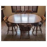 Wooden Dining Set with Oval Extendable Table and Six Captain Chairs