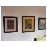 Set of Three Framed European Architectural Watercolor Prints