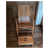 Oak Slat Rocking Chair with Matching Footstool Featuring Cutout Hearts
