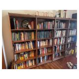 Large Wooden Bookcase Unit with Assorted Fiction, Non-Fiction, and Textbooks