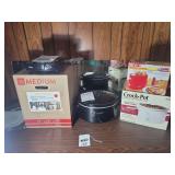 Kitchen Appliance Lot Featuring Crock-Pot Slow Cookers, Hot Dog Toaster, and Single Burner