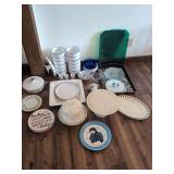 Large Assortment of Mixed Dinnerware, Serving Pieces, Trays, and Holiday Plates