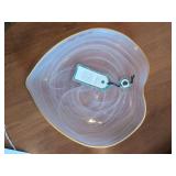 Handcrafted Heart-Shaped Swirled Glass Bowl from Turkey with Gold Trim
