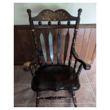 Wooden Rocking Chair with Stenciled Fruit Motif and Spindle Back