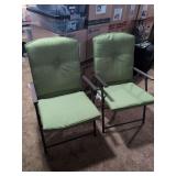 Set of Two Green Padded Folding Chairs with Metal Frames