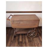 Ethan Allen Maple Drop-Leaf Tea Cart with Spoked Wheels and Lower Shelf