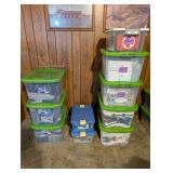 Assorted Plastic Storage Bins with Mixed Household Goods, Electronics, and Medical Supplies