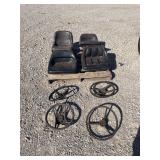 (4) Lawn Mower Seats And (4) Steering Wheels