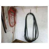 Suncast Hose Hangout with Orange Extension Cord and Green Rubber Hose