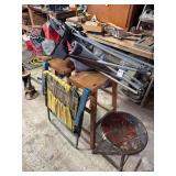 Assorted Seating Lot Including Wooden Stool, Swivel Stool, and Folding Chairs