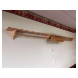 Wooden Wall Shelf with Double Dowel Rods and Hanging Decorative Sign