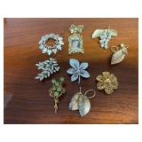 Assorted Costume Jewelry Brooch Pin Lot of Eight Pieces