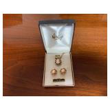 Swan by Lang Real Cameo 12 KT Gold Filled Pendant and Earrings Set in Original Box
