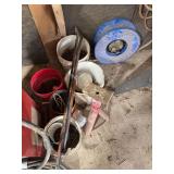 Assorted Workshop Hardware, Jack Stand, Hand Tools, and Storage Cabinet Lot
