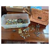 Tooled Leather Handbag and Costume Jewelry Assortment Lot