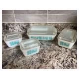 Pyrex Butterprint Turquoise Cinderella Refrigerator Dish Set with Lids
