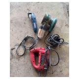 Assorted Power Tools and Sanding Discs Lot Including Masterforce Sander, Ryobi Detail Sander, Skil Jig Saw
