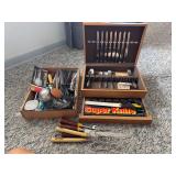 Kitchen Utensil Lot with Flatware Chest and Carving Sets